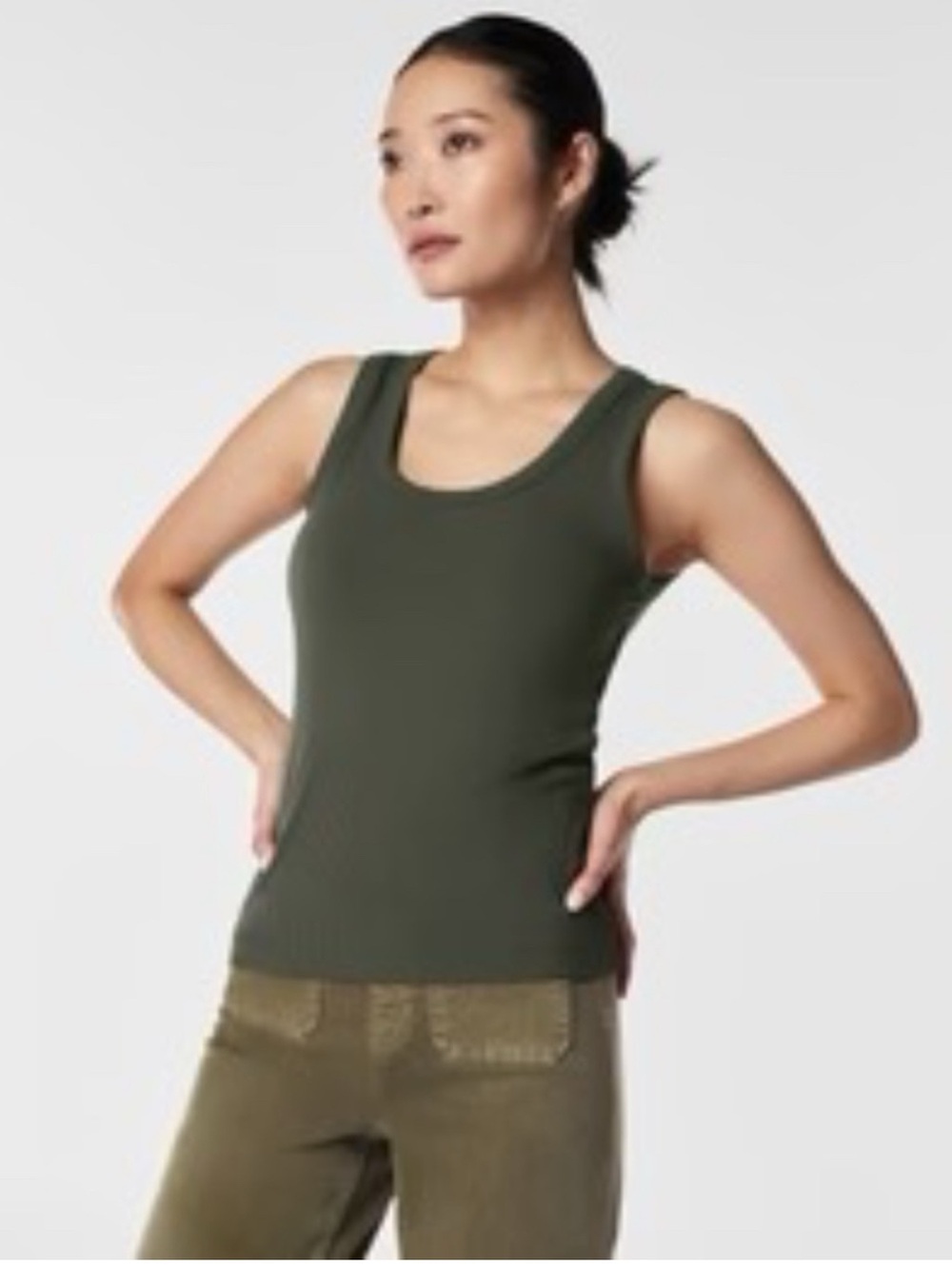 SPANX Olive Ribbed Scoop-Neck Tank Top